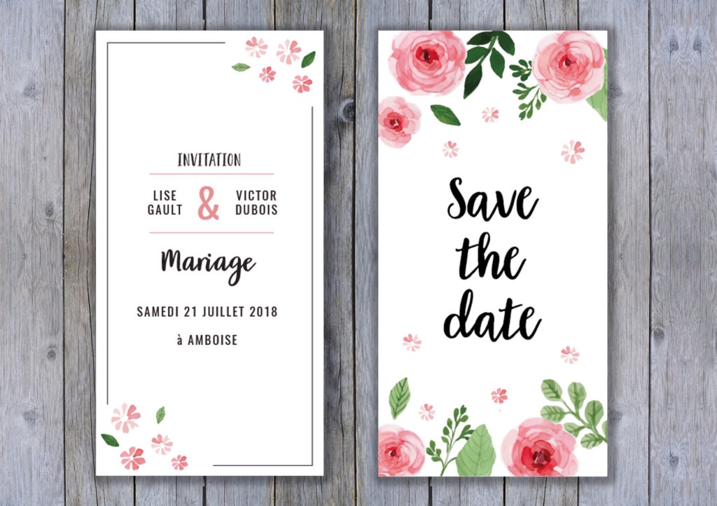 invitation mariage save the date fleurs aquarelle